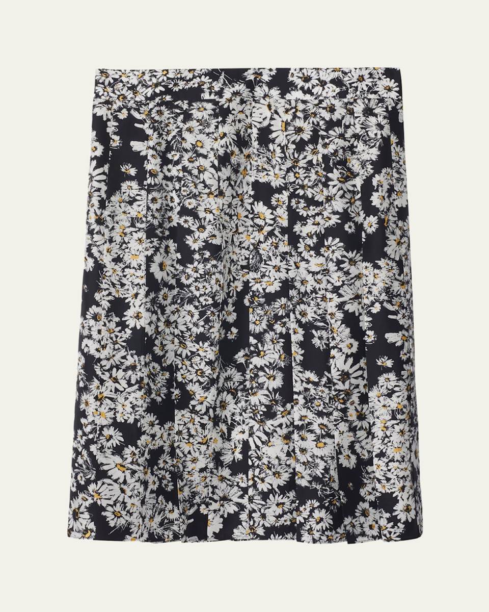Flower Print Midi Silk Skirt